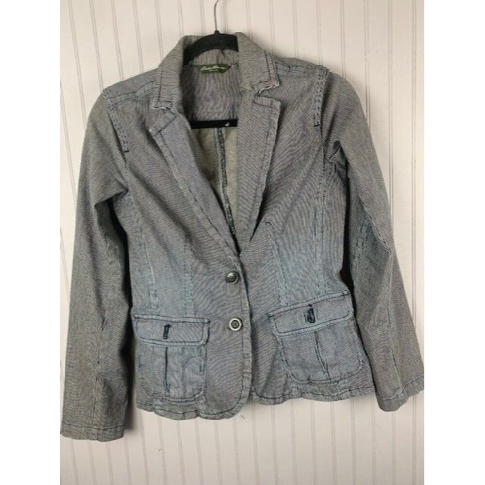 Eddie Bauer Size S Womens Blazer Denim Pin Stripe Blue